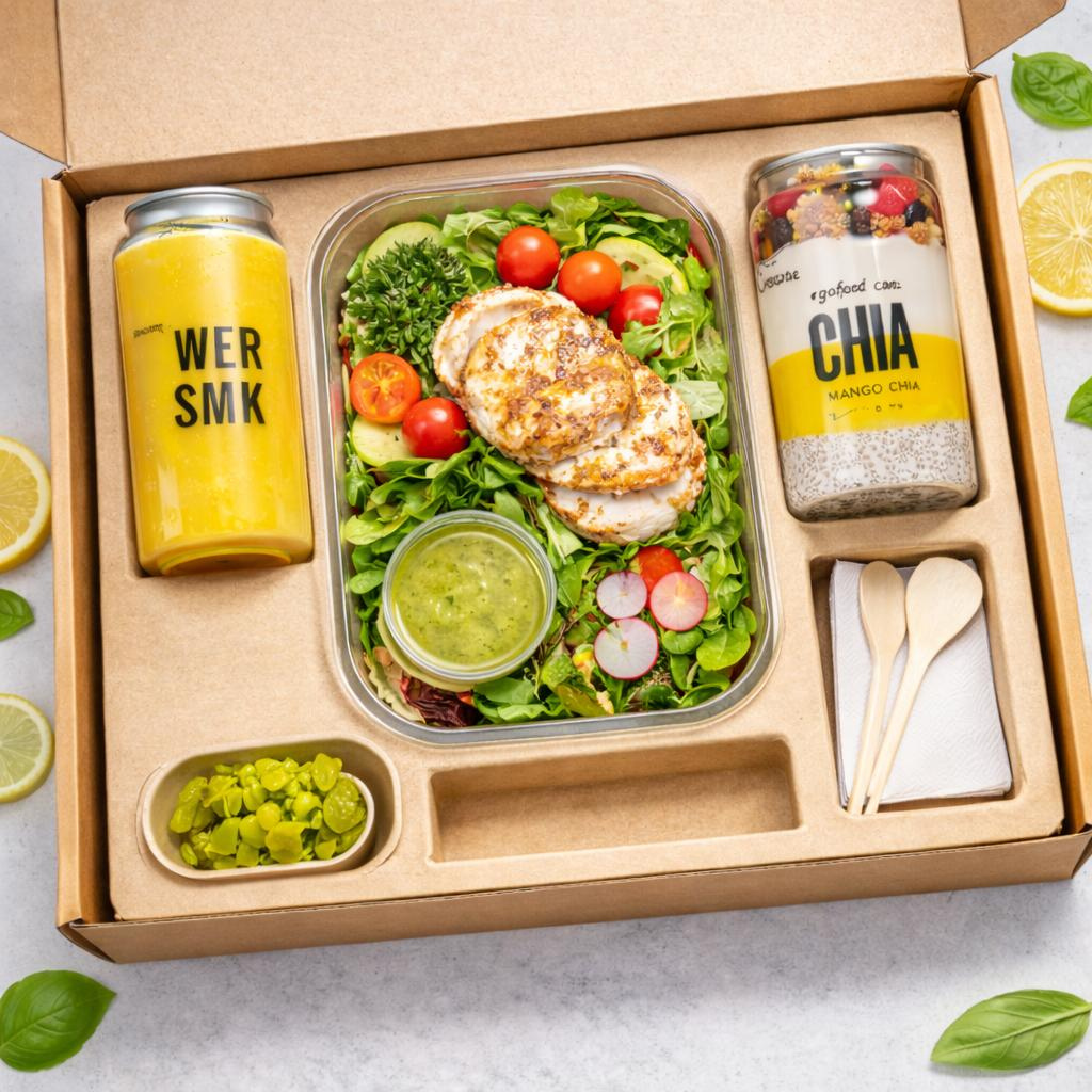 Lunchbox z sałatką i napojami Werandy Smaków
